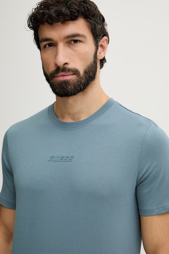 Βαμβακερό μπλουζάκι Guess AMBROGIO μπλε Z6GI06.K2847