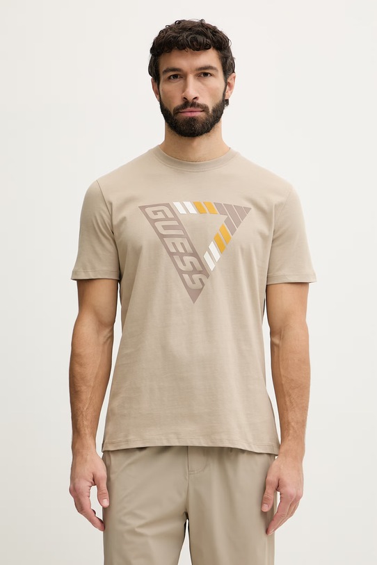 Guess t-shirt męski bawełniany FOLCO beżowy Z6GI09.K2859