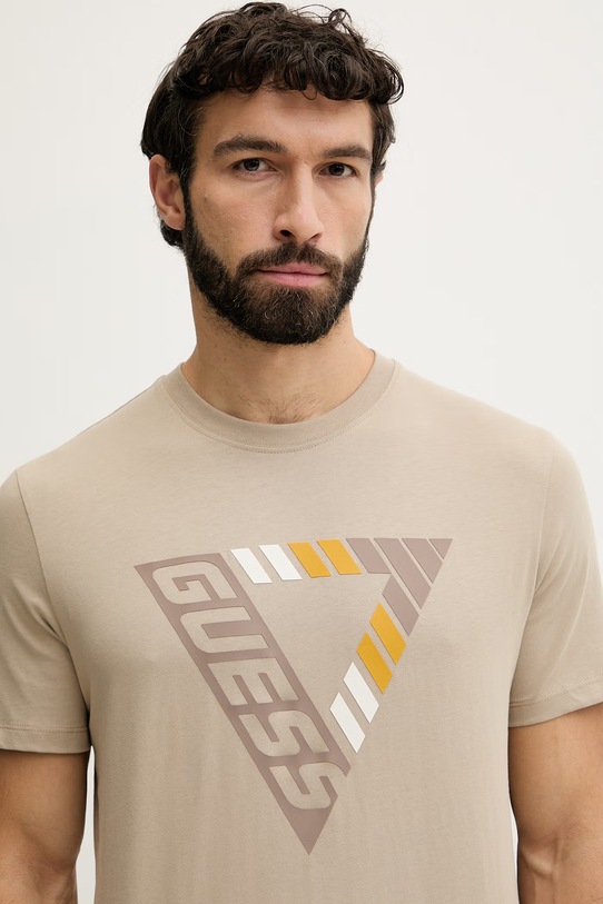 Guess t-shirt męski bawełniany FOLCO beżowy Z6GI09.K2859