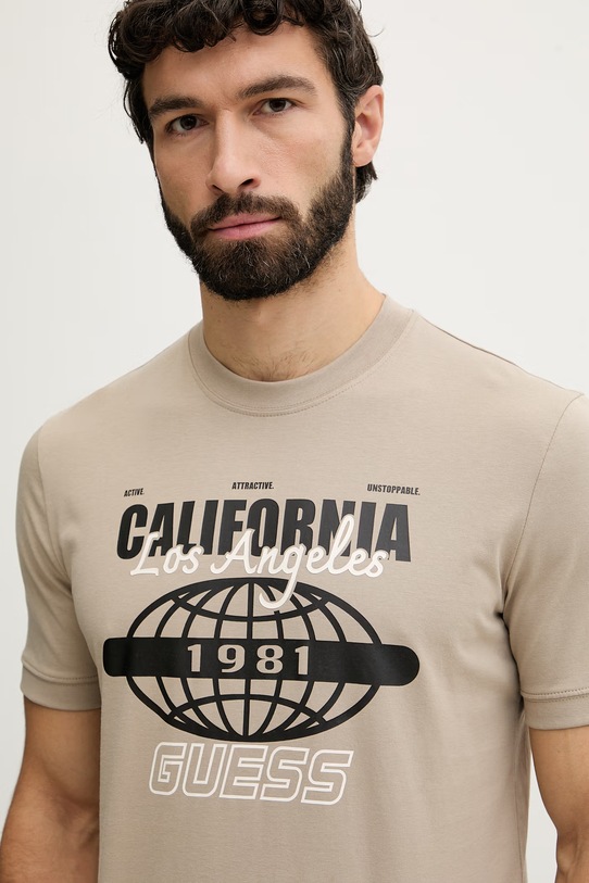 Guess t-shirt męski bawełniany IGINIO beżowy Z6GI11.K2861