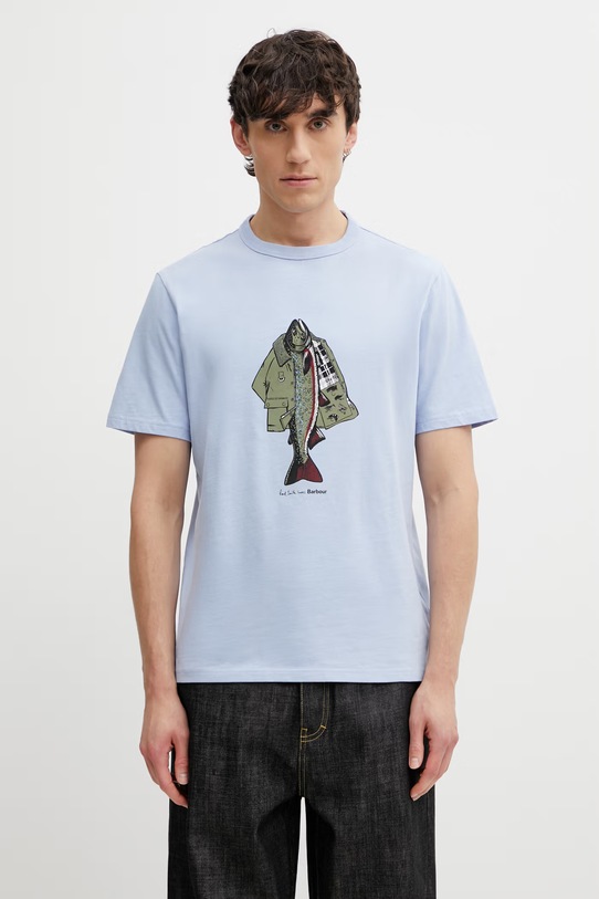 Barbour x Paul Smith Fishing tričko bavlnené pánske modrá MTS1612BL54