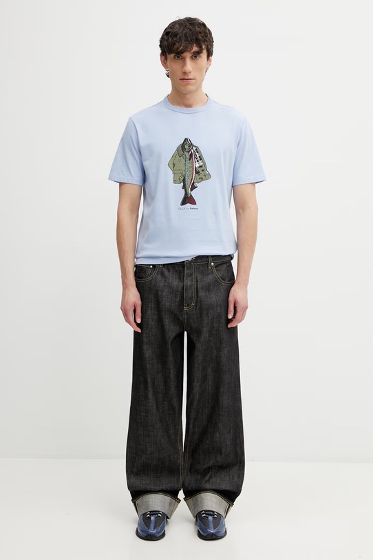 Barbour x Paul Smith Fishing tričko bavlnené pánske modrá MTS1612BL54