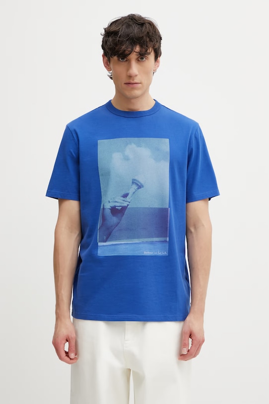 Barbour x Paul Smith Scoop Men's cotton t-shirt blue MTS1613BL51