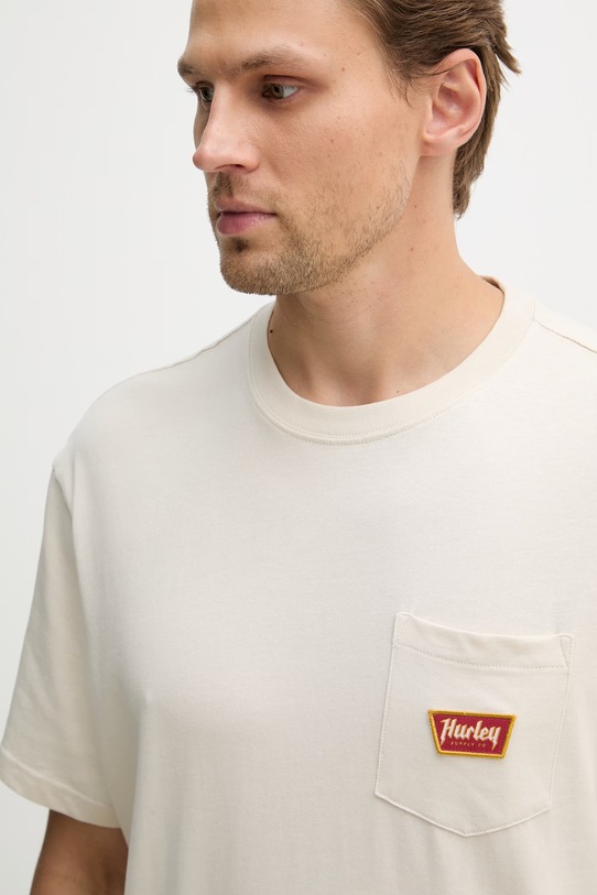Hurley T-shirt męski z bawełną beżowy HSP26MMTS08558