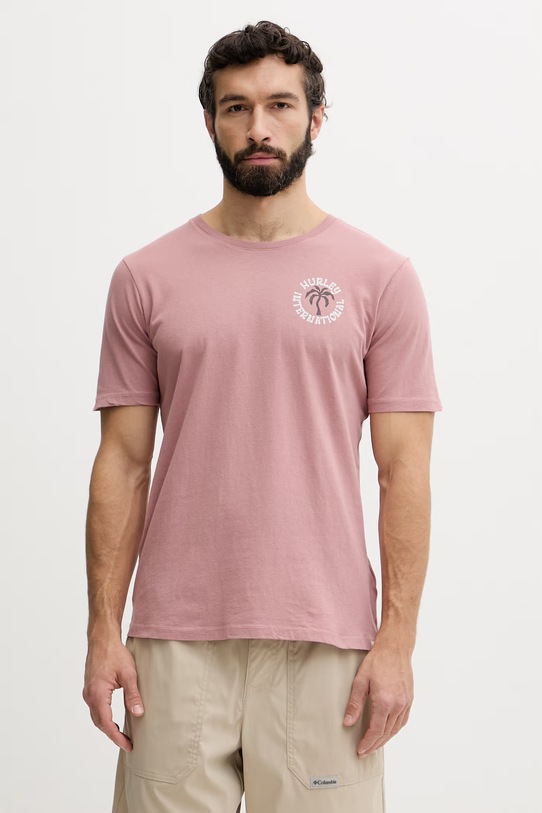 Hurley t-shirt męski bawełniany różowy HSP26MMTS09552