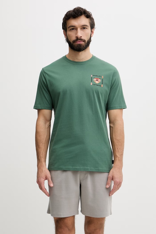 Odzież Hurley t-shirt męski bawełniany MTSEUED0003 zielony