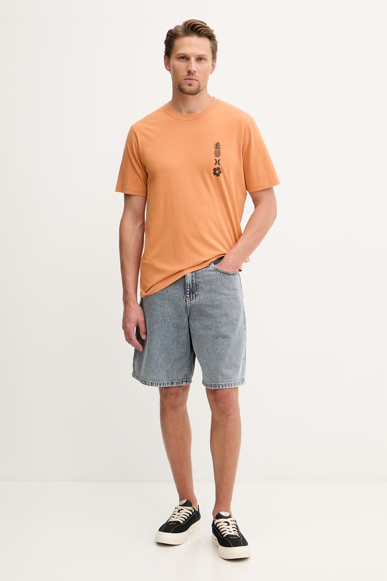 Hurley t-shirt męski bawełniany MTSEU00025 pomarańczowy SS26