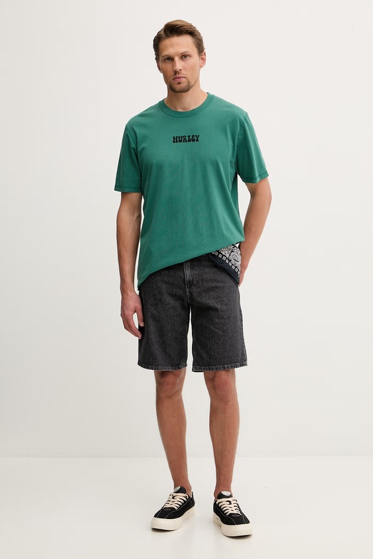 Hurley t-shirt męski bawełniany MTSEU00025 zielony SS26