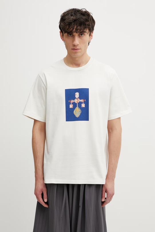 Wales Bonner Compass t-shirt męski bawełniany beżowy US26JE12.JE01.101