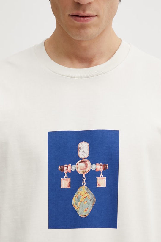 Wales Bonner Compass t-shirt męski bawełniany beżowy US26JE12.JE01.101