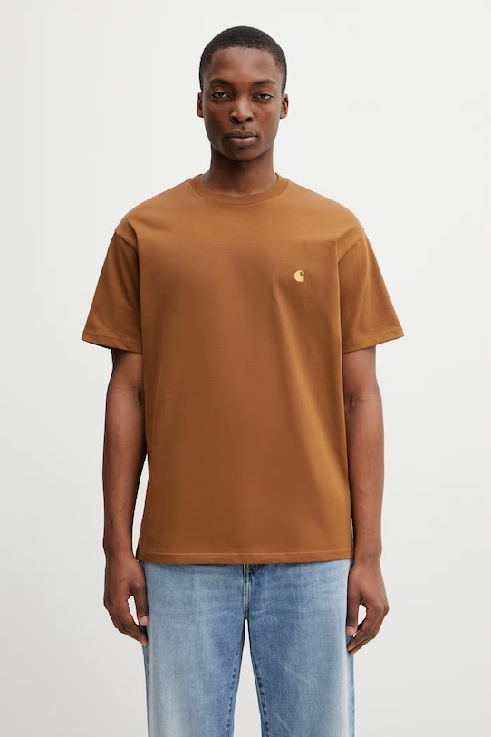 Carhartt WIP S/S Chase T-Shirt tricou din bumbac pentru bărbați maro I026391.00YXX
