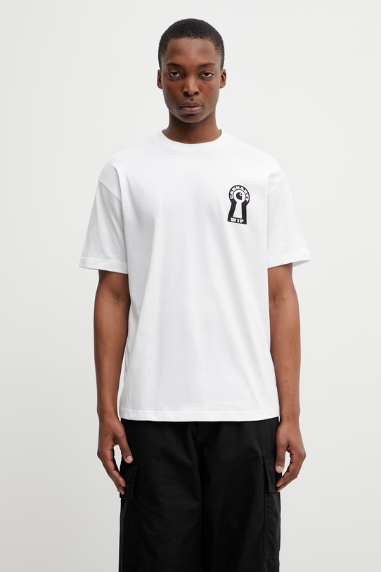 Odzież Carhartt WIP S/S Locked T-Shirt t-shirt bawełniany męski I036230.02XX biały