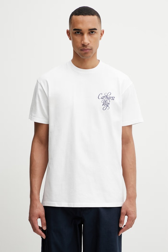 Odzież Carhartt WIP S/S Vestige T-Shirt bawełniany męski I036220.206 biały
