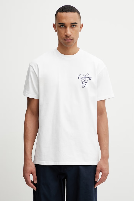 Odzież Carhartt WIP S/S Vestige T-Shirt bawełniany męski I036220.206 biały