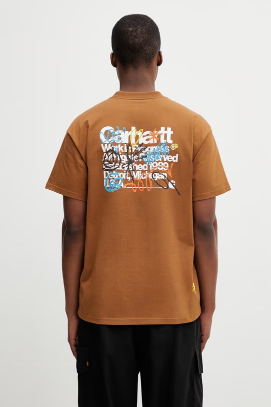 Odzież Carhartt WIP S/S Primary T-Shirt t-shirt bawełniany męski I036238.HZXX brązowy