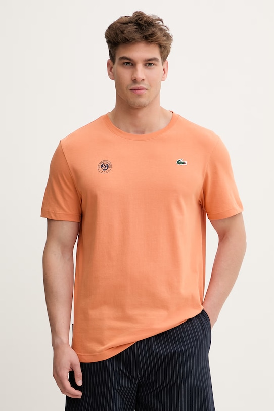 Lacoste tričko pánské s bavlnou oranžová TH8309
