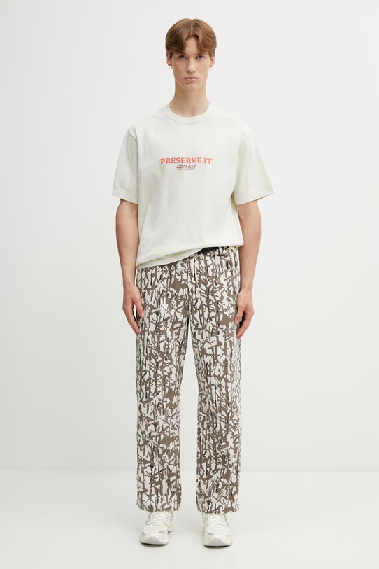 Gramicci FOOTPRINTS TEE PIGMENT DYED t-shirt basic bawełniany męski G6SU.T119. beżowy