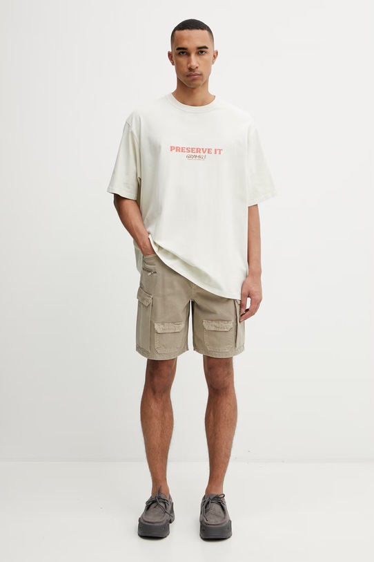 Gramicci FOOTPRINTS TEE PIGMENT DYED футболка basic из хлопка для мужчин G6SU.T119. бежевый