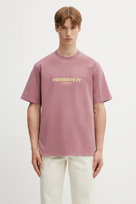 Gramicci FOOTPRINTS TEE PIGMENT DYED t-shirt basic bawełniany męski różowy G6SU.T119.