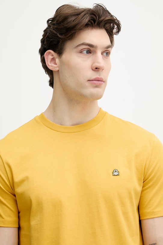 United Colors of Benetton T-shirt męski bawełniany żółty 3MI5J1AF7.