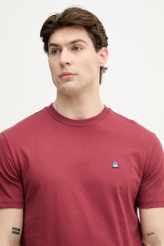 United Colors of Benetton T-shirt męski bawełniany bordowy 3MI5J1AF7.