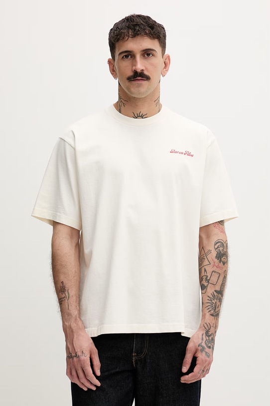 Ρούχα Baron Filou t-shirt ανδρικό βαμβακερό LOBSTER GANG 000014997 μπεζ