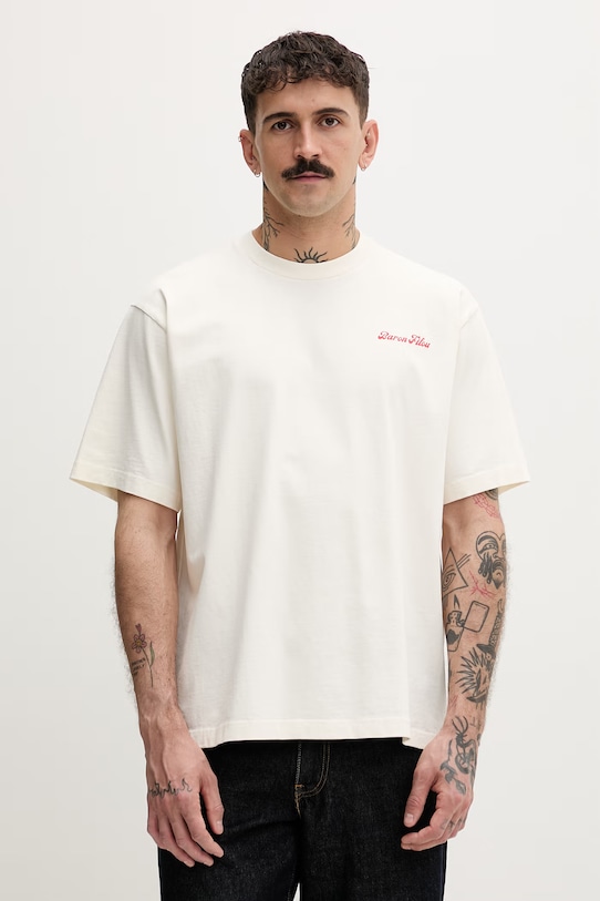 Ρούχα Baron Filou t-shirt ανδρικό βαμβακερό LOBSTER GANG 000014997 μπεζ