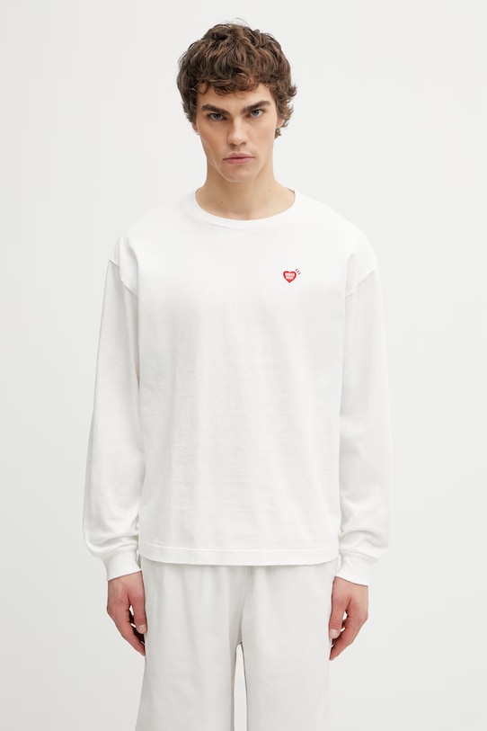 Odzież Human Made longsleeve bawełniany męski HM31CS037 biały