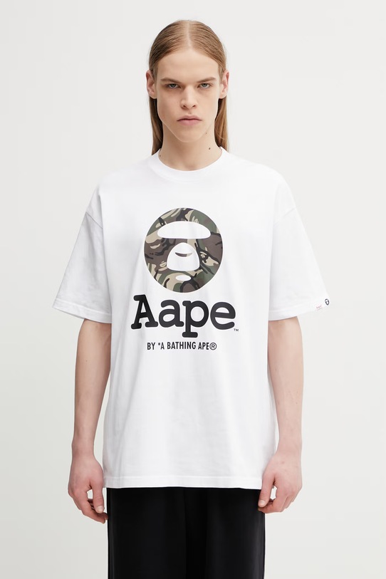 AAPE T-shirt męski bawełniany biały AAPTEM1640XXQ