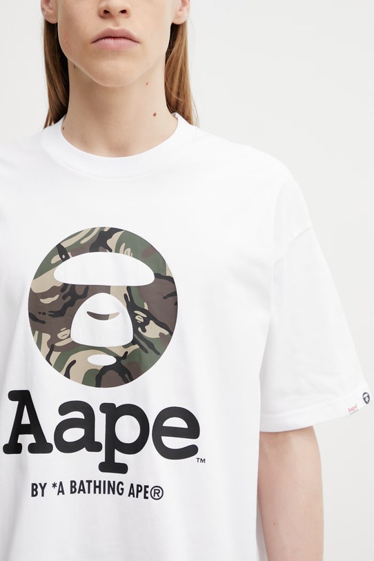 AAPE T-shirt męski bawełniany biały AAPTEM1640XXQ