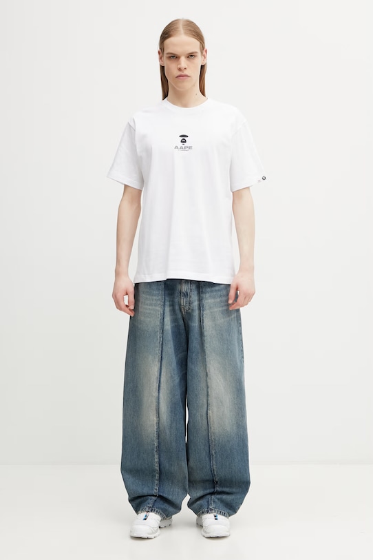 AAPE T-shirt bawełniany męski AAPTEM1841XXQ biały