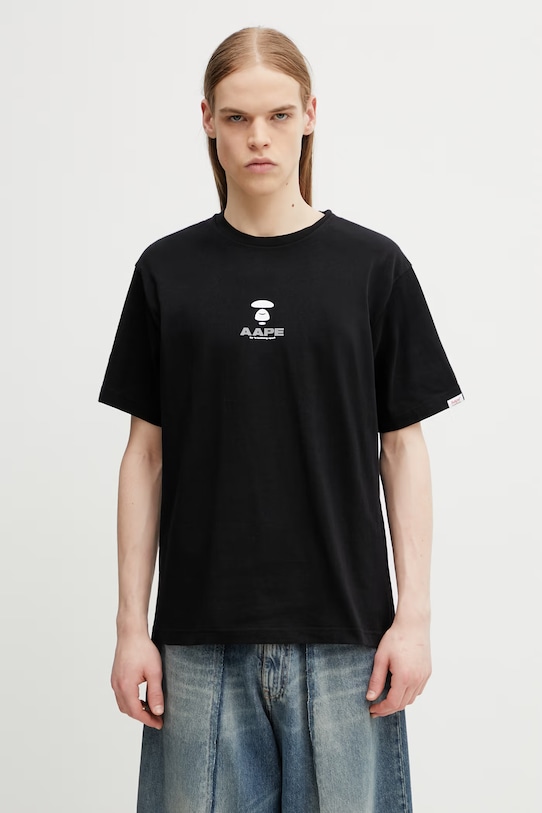 Odzież AAPE T-shirt męski bawełniany AAPTEM1841XXQ czarny