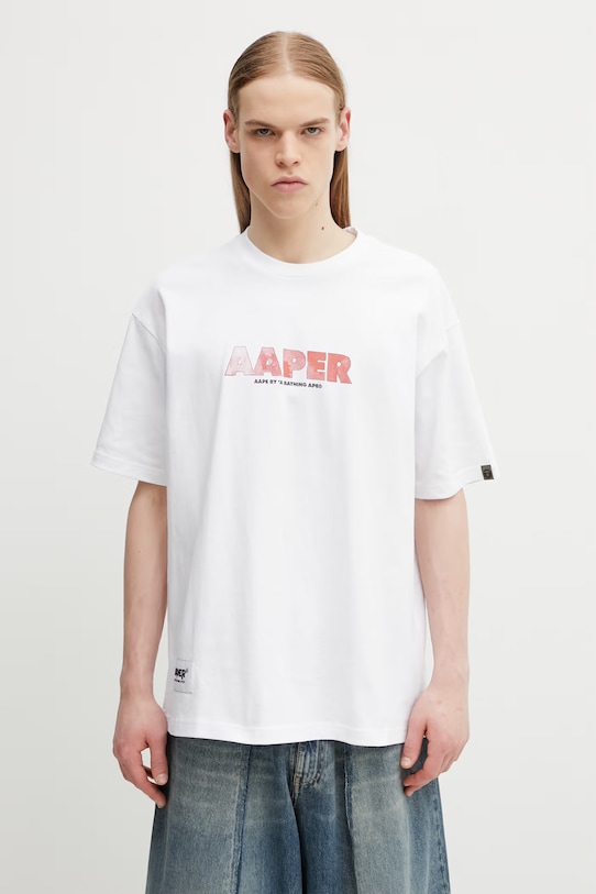 Odzież AAPE T-shirt męski bawełniany AAPTEM1821XXQ biały