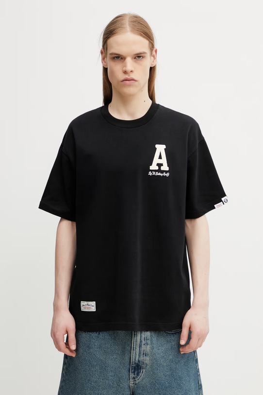 AAPE T-shirt bawełniany męski czarny AAPTEM1847XXQ