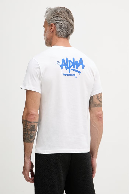 Alpha Industries T-shirt męski bawełniany Signature biały 266554