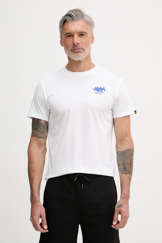 Odzież Alpha Industries T-shirt męski bawełniany Signature 266554 biały