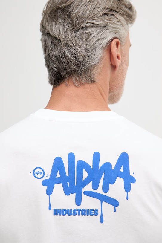 Alpha Industries T-shirt męski bawełniany Signature 266554 biały