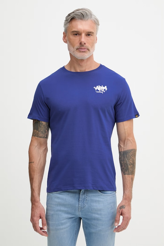 Odzież Alpha Industries T-shirt męski bawełniany Signature 266554 niebieski