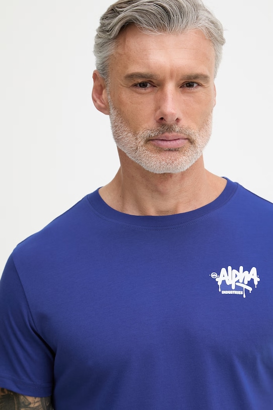 Alpha Industries T-shirt męski bawełniany Signature niebieski 266554