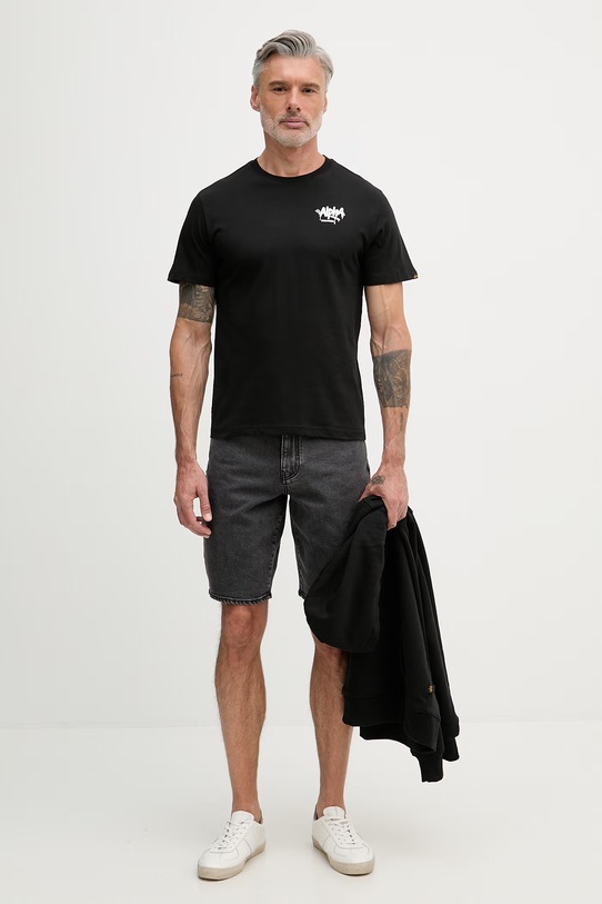 Alpha Industries T-shirt męski bawełniany Signature 266554 czarny SS26