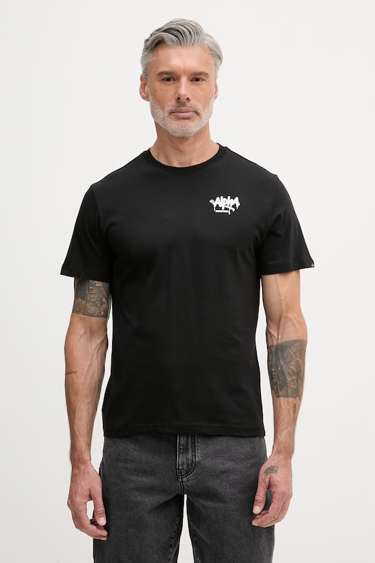 Odzież Alpha Industries T-shirt męski bawełniany Signature 266554 czarny