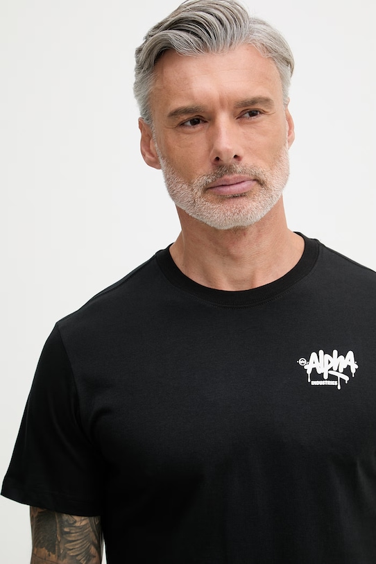 Alpha Industries T-shirt męski bawełniany Signature czarny 266554