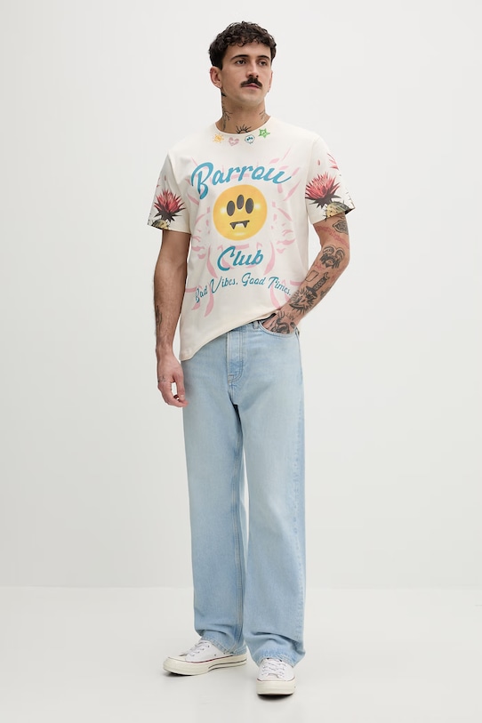 Barrow t-shirt bawełniany S6BWUATH069 beżowy SS26