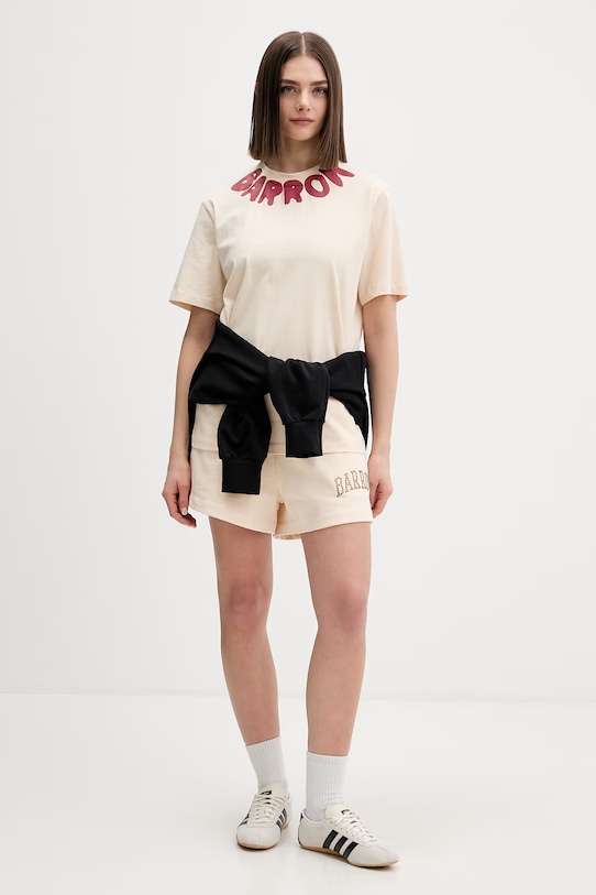 Barrow t-shirt bawełniany S6BWUATH071 beżowy SS26