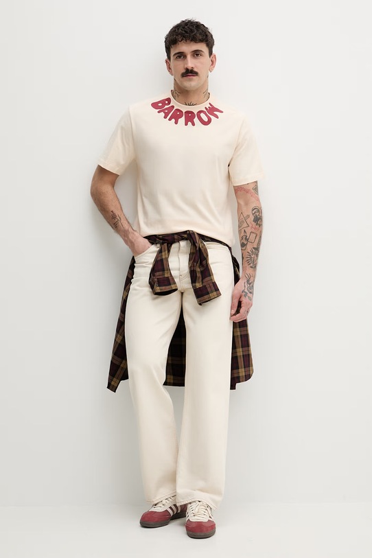Barrow t-shirt bawełniany S6BWUATH071 beżowy SS26
