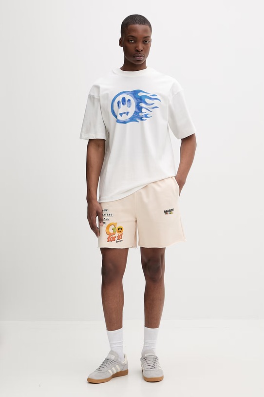 Barrow T-shirt bawełniany S6BWUATH083 beżowy SS26