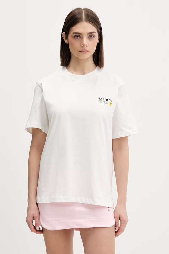 Odzież Barrow t-shirt męski bawełniany S6BWUATH086 biały