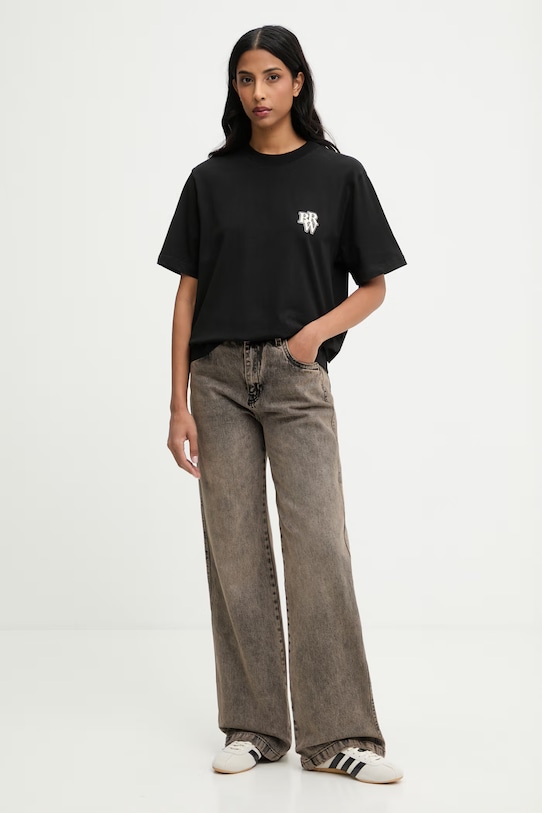 Βαμβακερό μπλουζάκι Barrow S6BWUATH103 μαύρο SS26