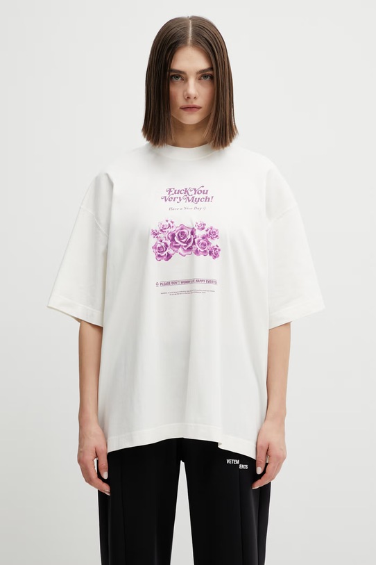 VETEMENTS t-shirt bawełniany Fuck You Very Much ME76TR263V beżowy SS26