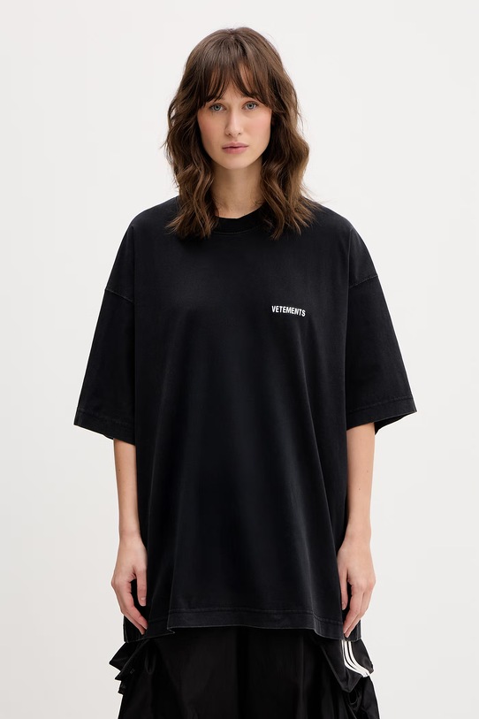 VETEMENTS t-shirt bawełniany Iconic Logo ME76TR138BW czarny SS26
